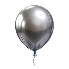 3D Silver Metallic Balloon with String on Transparent Background