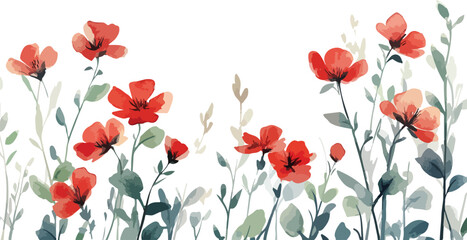 Delicate Red Flowers and Plants Border Design