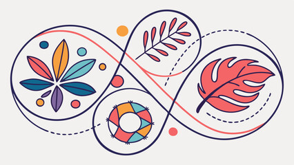 Abstract nature design with colorful leaves and organic shapes. Modern botanical illustration for wellness and growth.