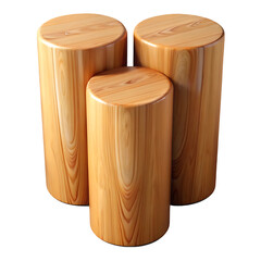 3D Polished Wooden Pillars or Logs for Display on Transparent Background