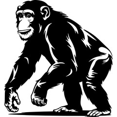 Chimpanzee silhouette isolated on white background