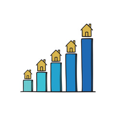 Illustration of a bar chart with small icons house at top