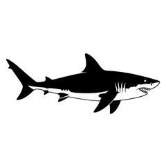 Obraz premium Black shark silhouette on white background isolated on white background