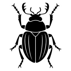 Black and white beetle silhouette isolated on white background