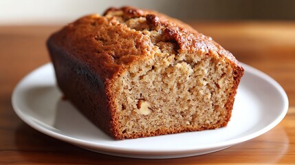 Freshly Baked Banana Nut Bread on a White Plate
