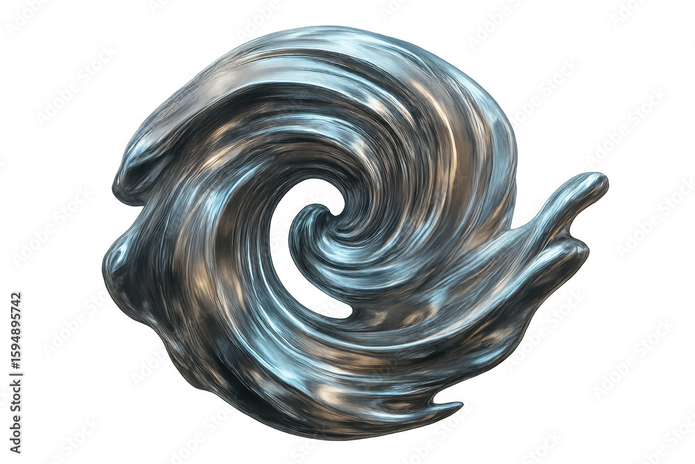 Fototapete metallic spiral curving dynamically, creating sleek abstract pattern against transparent backdrop, r