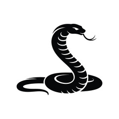 Fototapeta premium Stylized black cobra snake illustration with hood raised and tongue flicking