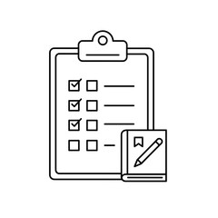 Vector icon of checklist and notebook with bookmark representing organization and planning