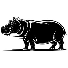 Black and white hippopotamus silhouette isolated on white background