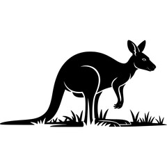 Black and white kangaroo silhouette isolated on white background