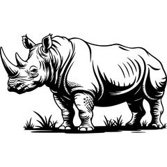 Black and white rhinoceros silhouette isolated on white background