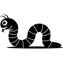 Black and white worm silhouette isolated on white background
