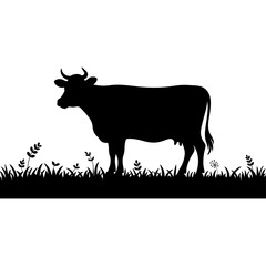 Black cow silhouette isolated on white background