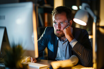 Fototapeta premium Man Staring at Computer Screen
