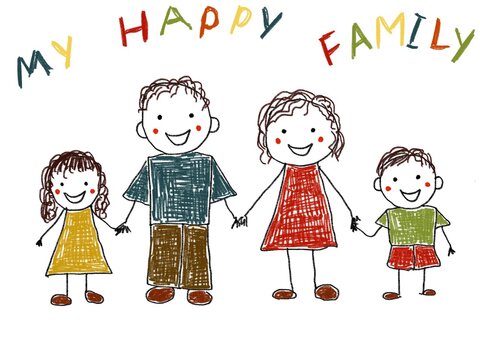 Like children drawing family mother father son daughter illustration drawn with pencils mummy daddy sister brother