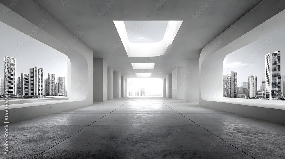 Fototapete 3d illustration of abstract modern architecture background, minimal geometry architectural design, c