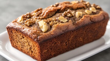 Homemade Walnut Loaf Cake on a White Plate