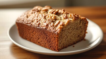 Freshly Baked Banana Nut Bread on a White Plate