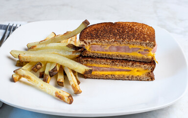 spam melt sandwich  with  fries