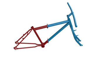 Vibrant Red and Blue Bike Frame Component. Detailed Isolated HD Image of Bicycle Chassis, Fork, and Handlebars, Ideal for Repair, Manufacturing, and Sport Equipment Digital Assets. Transparent PNG.