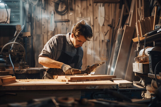 Woodworker Crafting in Workshop