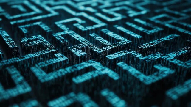 Abstract digital maze pattern with blue lighting, representing complexity in technology