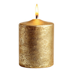 A shimmering golden candle with a flickering flame, isolated on transparent background, creates a warm and inviting ambiance