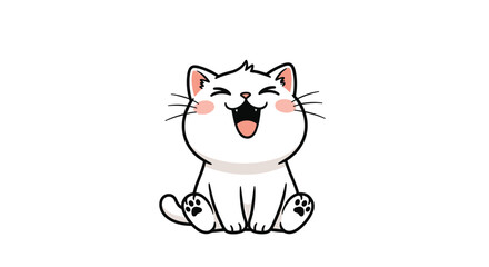 Fototapeta premium Adorable fluffy white kitten with big happy smile sitting and wiggling its cute tail adorable pet animal character design