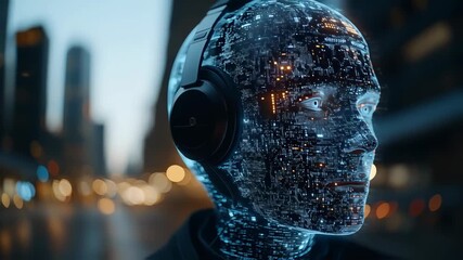 Cyberpunk Cityscape: A Futuristic Portrait of a Technological Being in the Metropolis - Powered by Adobe
