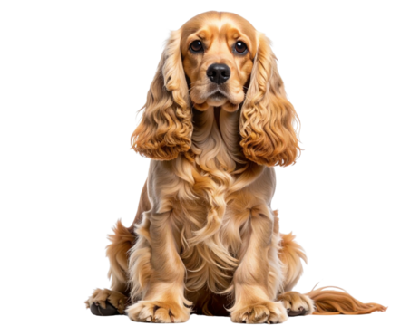 English Cocker Spaniel Sitting with Floppy Ears and Sad Eyes, Isolated PNG