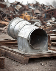 Old aluminum duct in a junkyard or scrap metal pile, discarded equipment, scrap metal