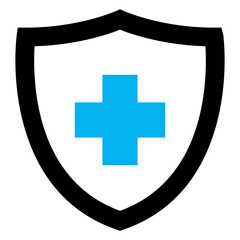 Obraz premium Logo medical. Icono escudo con líneas con cruz