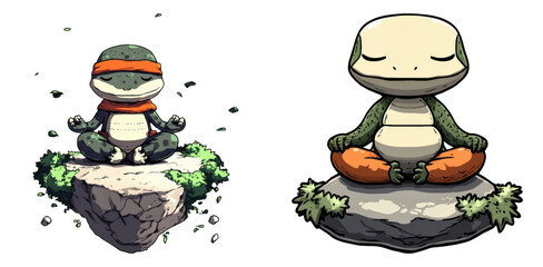 Zen monk characters with meditation stones isolated on transparent PNG image perfect for mindfulness visuals or wellness-themed graphics