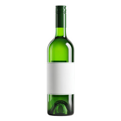 A sleek green wine bottle with a pristine white label, perfect for branding, isolated on transparent background