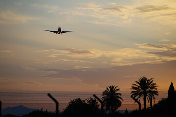 Plane flying with clearly sky at sunset