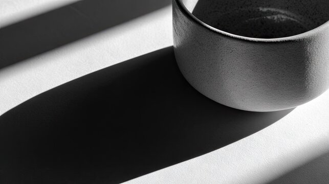 Close-up of a gray ceramic bowl in shadow.