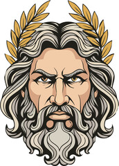 Zeus God of Thunder Illustration - Greek Mythology Deity with Laurel Wreath
