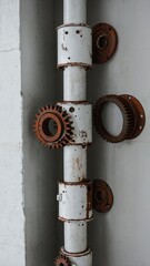 Rusty Gears on White Pipes Industrial Setting