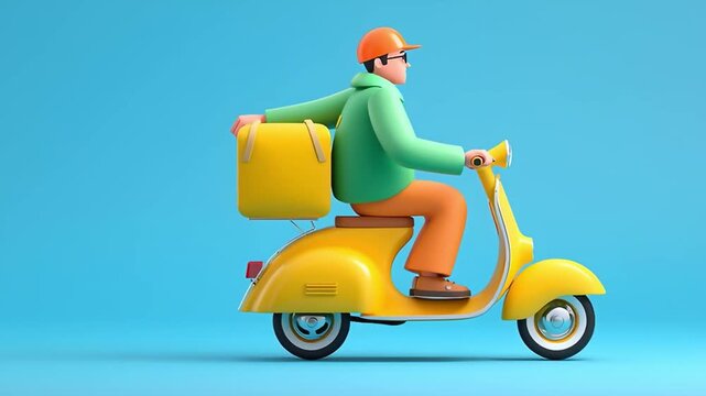 Cartoon Delivery Guy on Scooter with Yellow Box