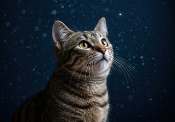 Curious Cat Gazing at Stars