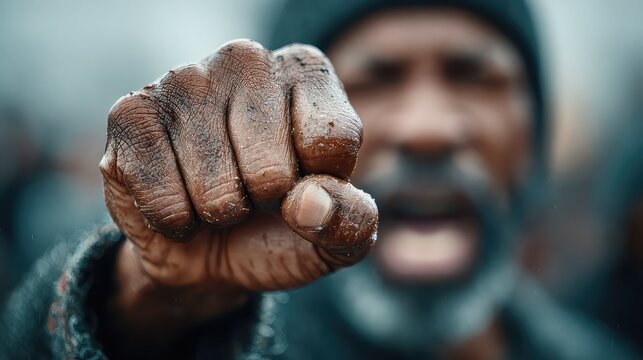 Close-up of passionate protester symbolizes strength and resolve in movements for social equality.