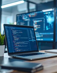 Modern laptop setup for software development and programming activitie