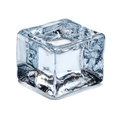 A clear and transparent ice cube, showcasing its intricate crystalline structure isolated on transparent background