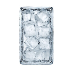 A clear glass filled with ice cubes isolated on transparent background, creating a refreshing and visually appealing image