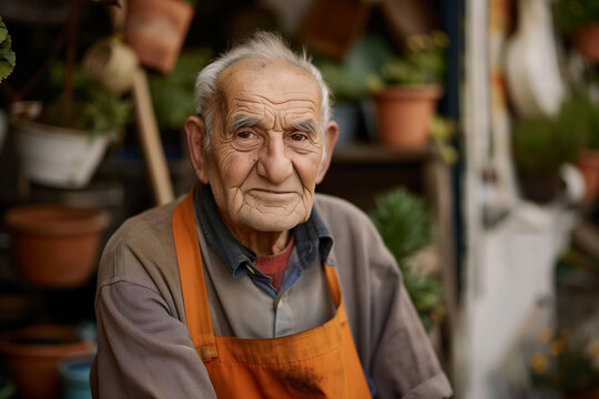 Elderly Man in Gardening Space