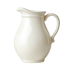 A pristine white ceramic pitcher with a curved handle sits elegantly, isolated on transparent background, ready to hold your favorite beverage