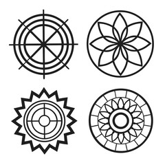 Four circular geometric patterns black and white abstract