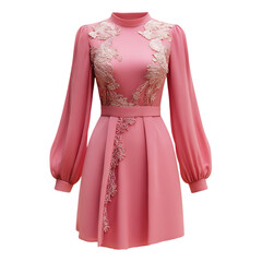 Obraz premium Pink mini dress with long sleeves and lace detailing elegant and stylish design