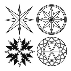 Starburst compass rose mandala geometric patterns vector