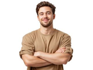 Portrait of Confident and Friendly Man: A close-up studio portrait of a charming man, radiating warmth and assurance with a gentle smile.
